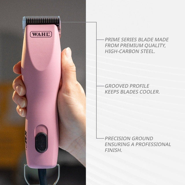 WAHL KM2+ Clipper Upgraded Motor Two-Speed Professional Corded Pet – Pink + 1-4 Stainless Steel Combs and Wooden Brief Case