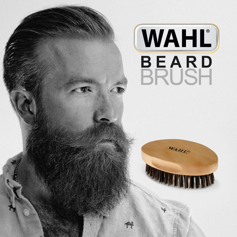 WAHL Oval BEARD Military Brush Nylon & Boar Bristles w/ Ergonomic Wooden Handle