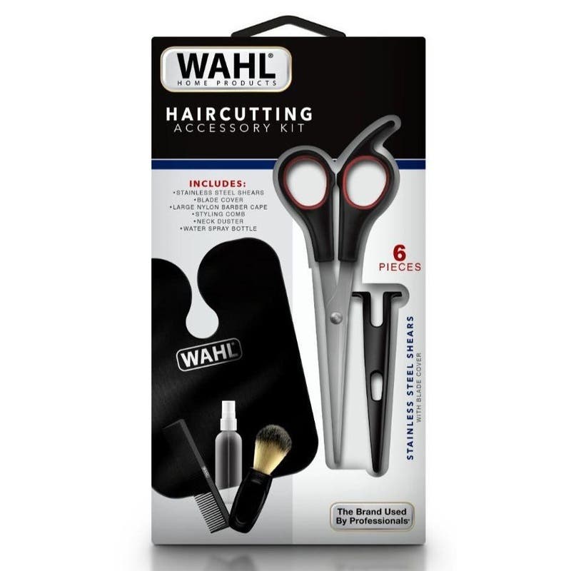 Wahl At-home Barber Accessory Kit: Scissors, Comb, Cape, Cleaning Brush & Spray Bottle