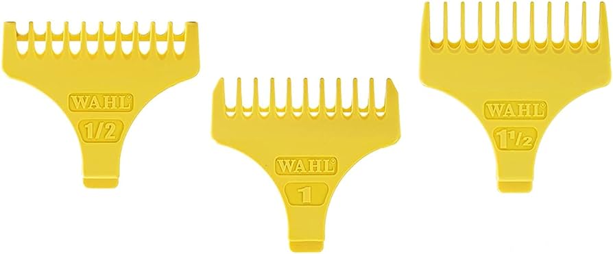 3 Wahl Attachment Combs For Detailer Trimmer with Standard T-blade Full Set Guide Guard 1/2, 1, & 1 1/2 Yelllow
