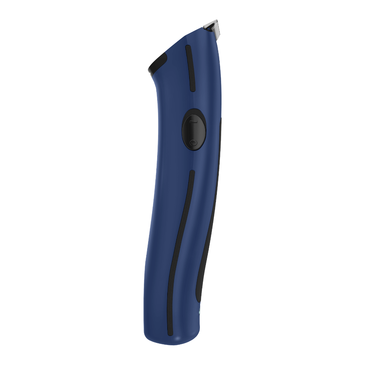 Side profile of blue Wahl Beret cordless trimmer showing power switch and curved body