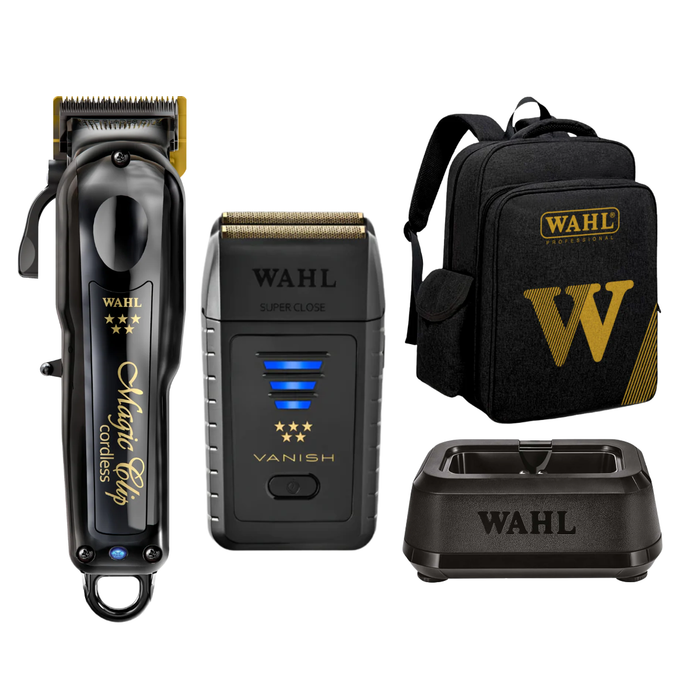 Wahl Black Magic Clip Clipper + Vanish Shaver + Single Charge Stand + Backpack Bundle