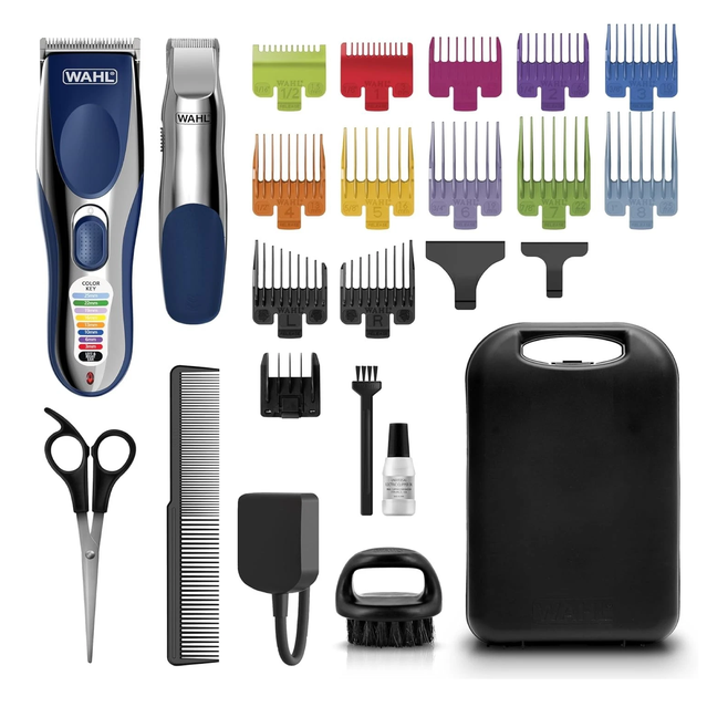 Wahl Hair Clipper Color Pro Cord/Cordless Combo 23 Piece Kit + Cordless Trimmer WA9649-2012 with Wahl Knuck Fade Brush
