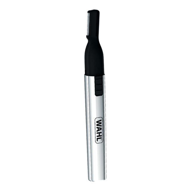 Slim silver Wahl detail trimmer with black tip and slide switch for precise grooming