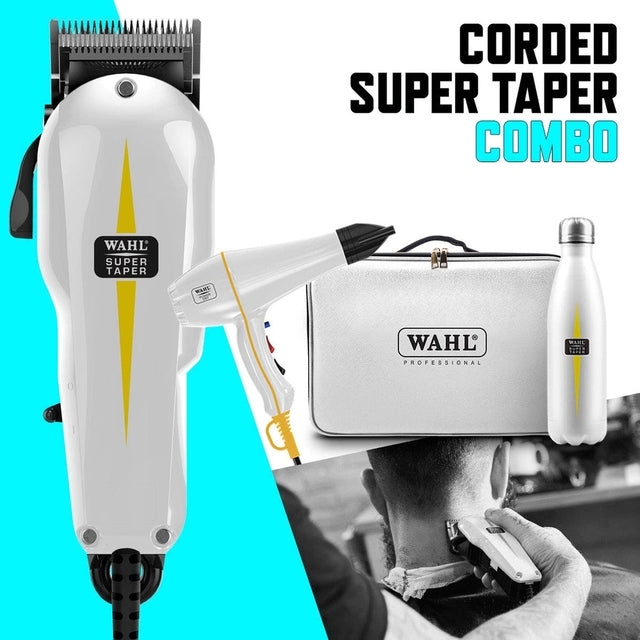 Wahl Corded Super Taper Combo with PowerDry Hair Dryer,Bottle and White Case