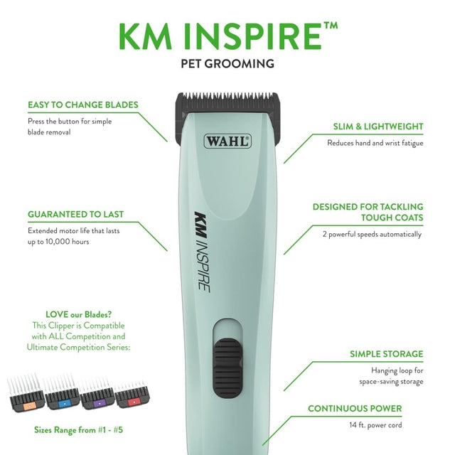 Wahl KM Inspire Professional Animal Clipper – 2-Speed, Brushless Motor, #10 Blade | Quiet, Heavy-Duty Grooming for Dogs, Cats, Horses & Livestock
