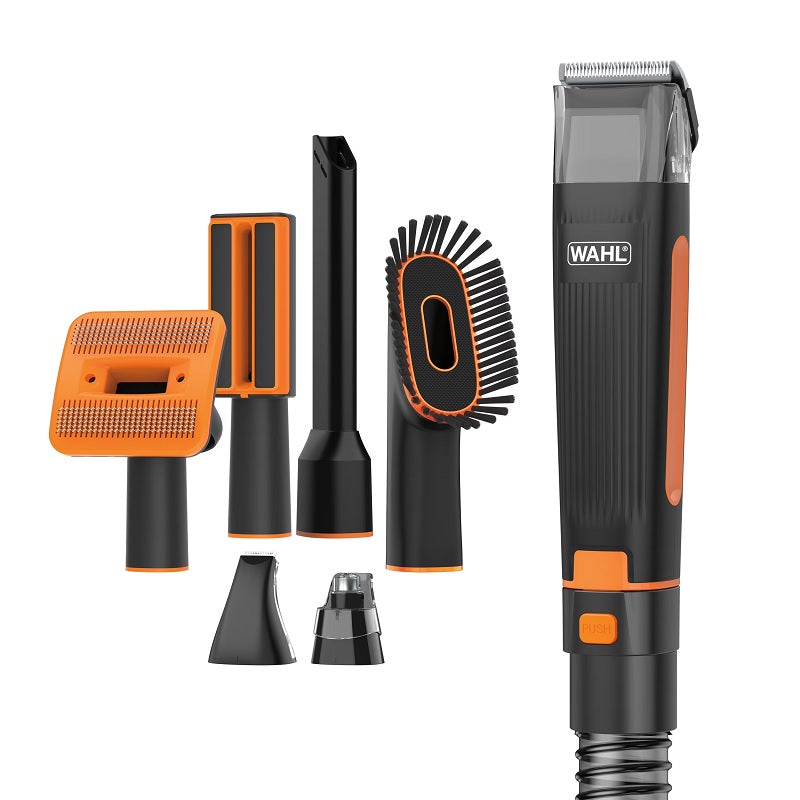 Wahl grooming kit with various attachments on a white background
