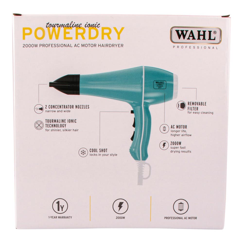 Wahl PowerDry 2000W Professional Barber Hair Dryer Tourmal Ionic & 2 Nozzles Hairdryer