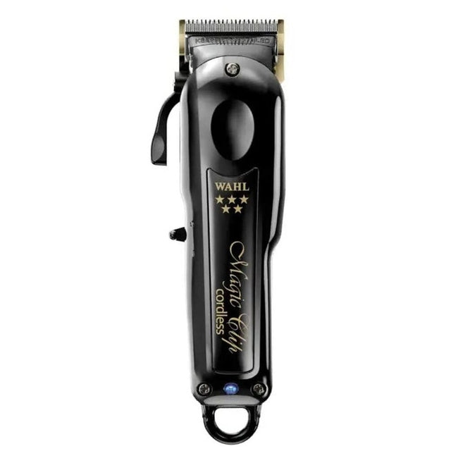Front view of Wahl Professional Black Magic Clip cordless hair clipper in glossy black