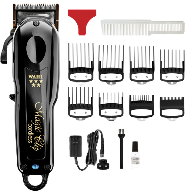 Wahl Black Magic Clip cordless clipper kit with guards, comb, charger, oil and accessories