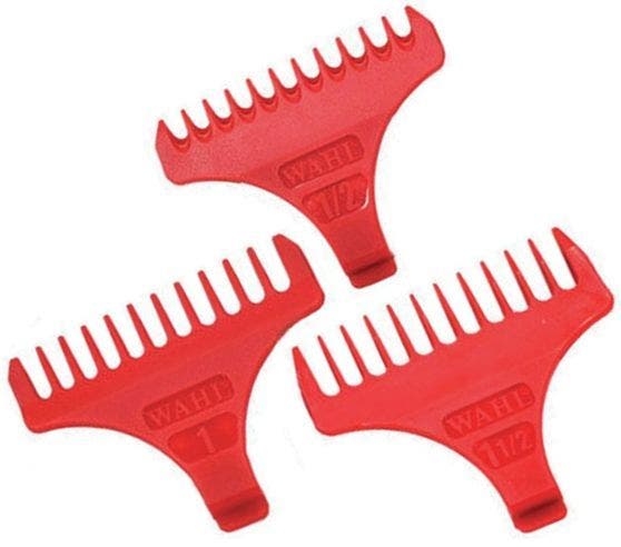 3 Wahl Attachment Combs For Cord/Cordless Detailer T-Wide Trimmer Guide Guard 1/2, 1, 1.1/2 Red