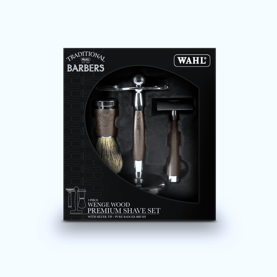 Wahl Traditional Barbers 3 Piece Wenge Wood Premium Shave Set