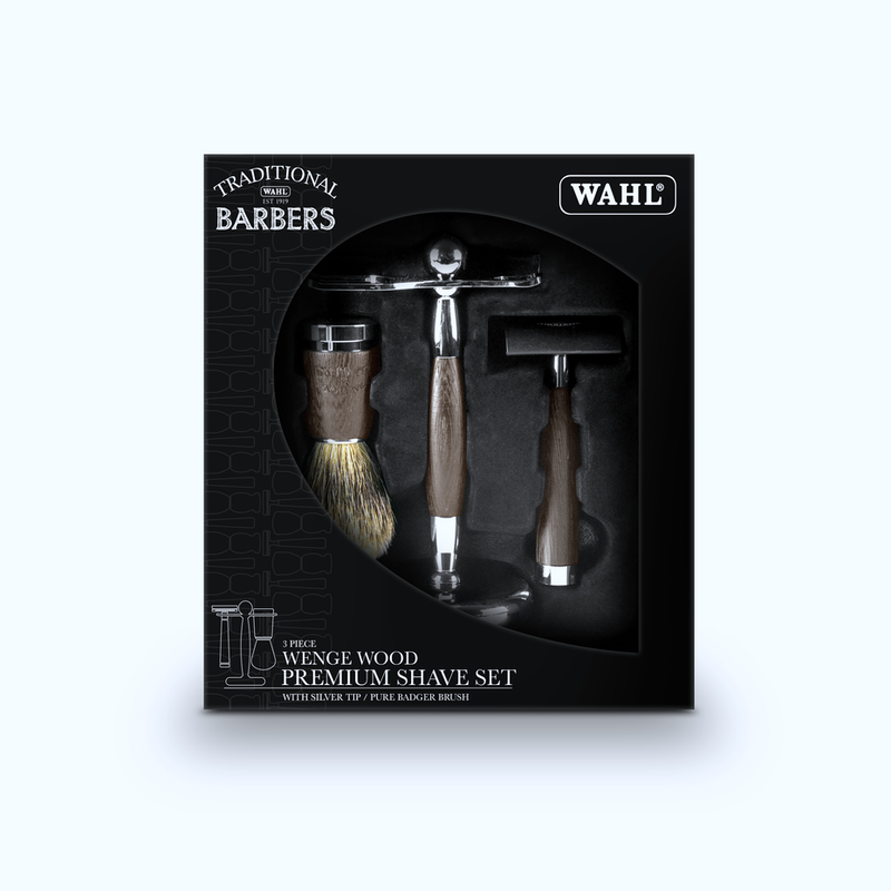 Wahl Traditional Barbers 3 Piece Wenge Wood Premium Shave Set