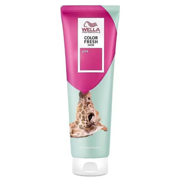 Tube of Wella Color Fresh Mask Pink 150ml with teal and magenta design and giraffe graphic.