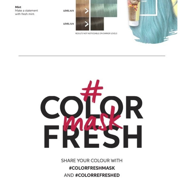 Mint shade results chart and Color Fresh Mask hashtag graphic encouraging users to share their color.
