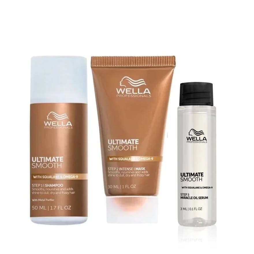 Wella Ultimate Smooth Trial size KIT Shampoo 50ml, Mask 30ml and Miracle Oil Serum 3ml