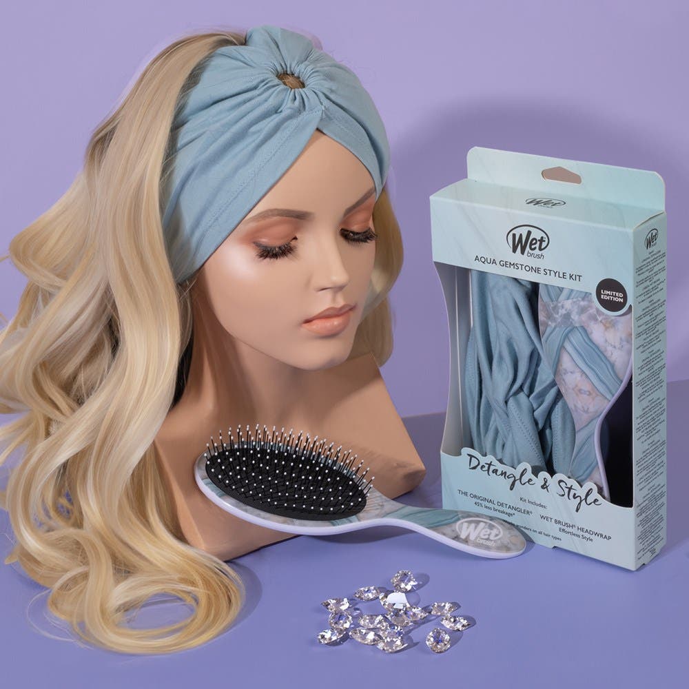 WetBrush Aqua Gemstone Detangle and Style Kit with Headwrap