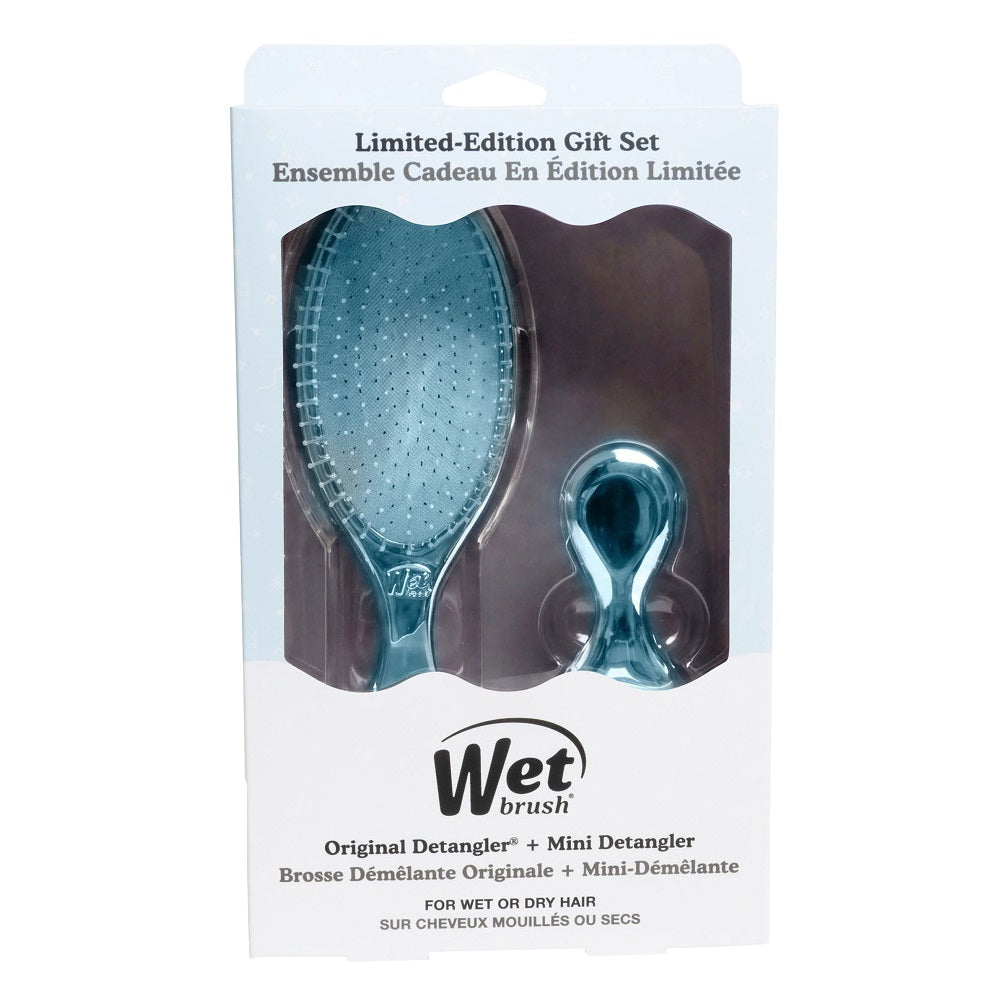 WetBrush Original Detangler & Mini Hair Brush Kit Festive Finish - Blue