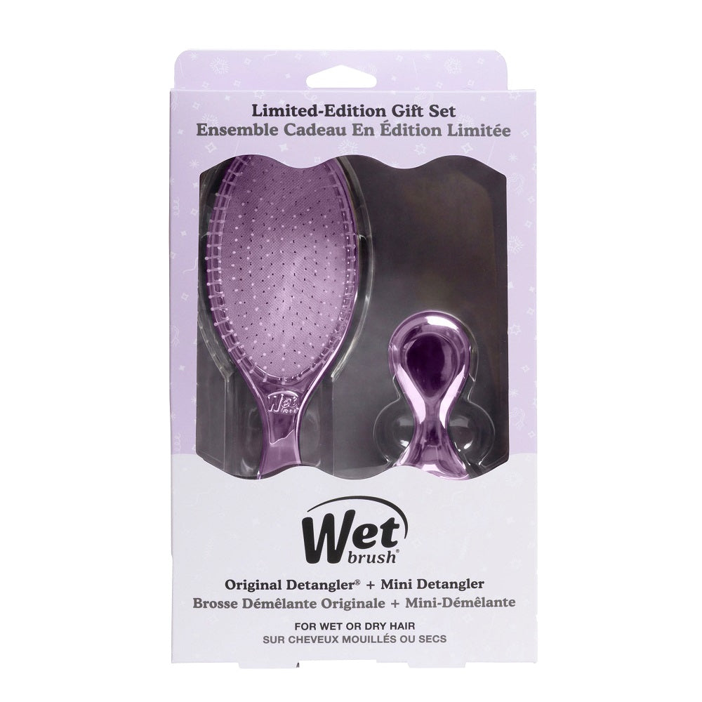 WetBrush Original Detangler & Mini Hair Brush Kit Festive Finish - Purple