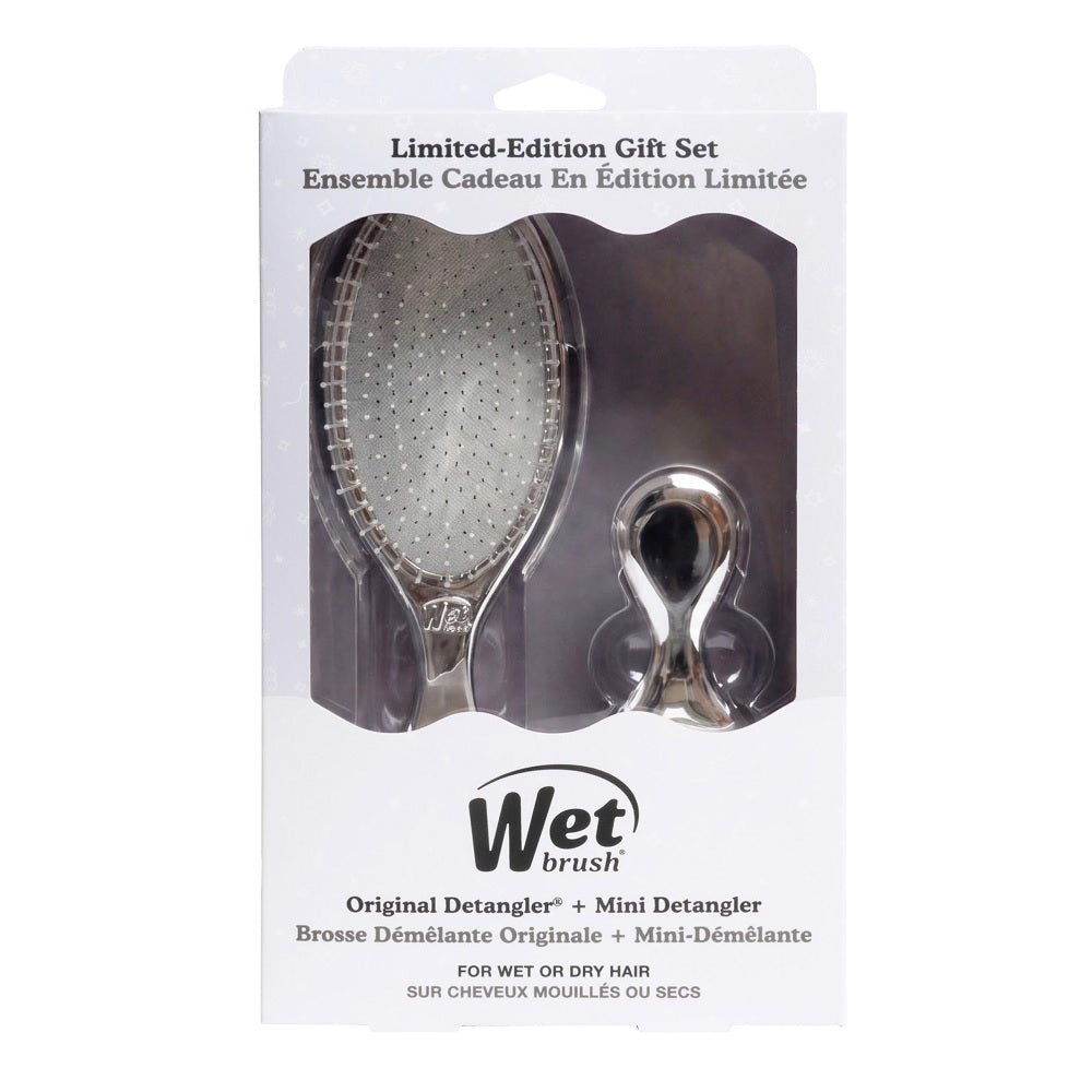 WetBrush Original Detangler & Mini Hair Brush Kit Festive Finish - Silver