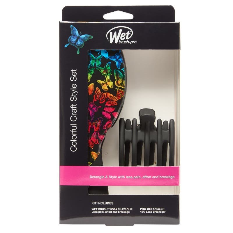 WetBrush Pro Detangler Colorful Craft Style with Yoga Claw Clip Set