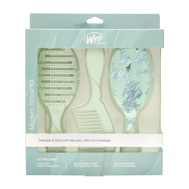 WetBrush Pro Detangler Modern Stone Kit 3PC Set Pro Detangler, Flex Dry and Detangling Comb