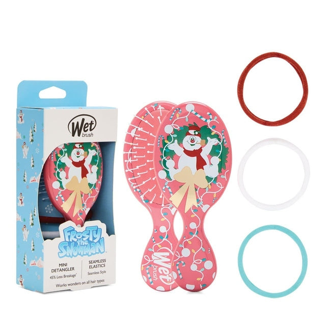 Wetbrush Holiday Mini Detangler With 3PC Elastics Kit - Frosty the Snowman