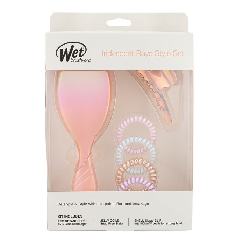 Wetbrush Pro Detangler Holographic Peach Kit - Iridescent Rays Style Set