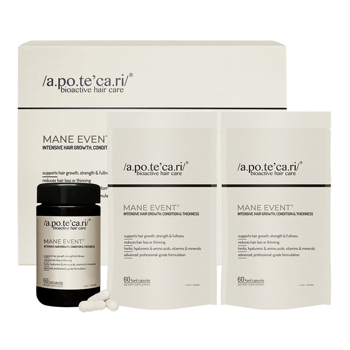 Apotecari Mane Event - Intensive hair growth, condition & thickness 180 Capsules Kit