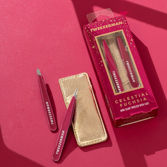 Tweezerman Celestial Fuchsia in Gold Case Mini Slant & Point Set