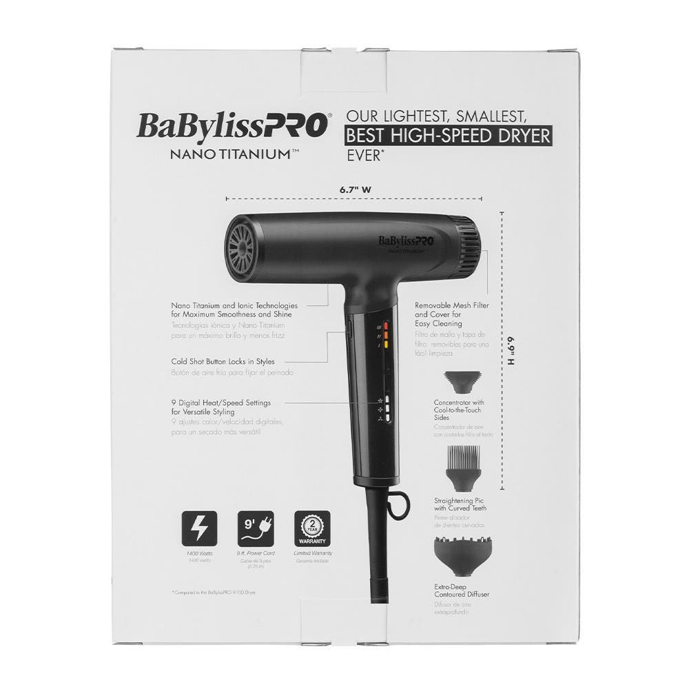 BaBylissPRO Nano Titanium Light Ionic Hair Dryer - Black
