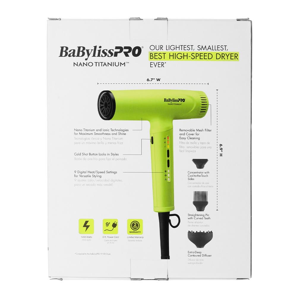 BaBylissPRO Nano Titanium Light Ionic Hair Dryer - Green Limited Edition