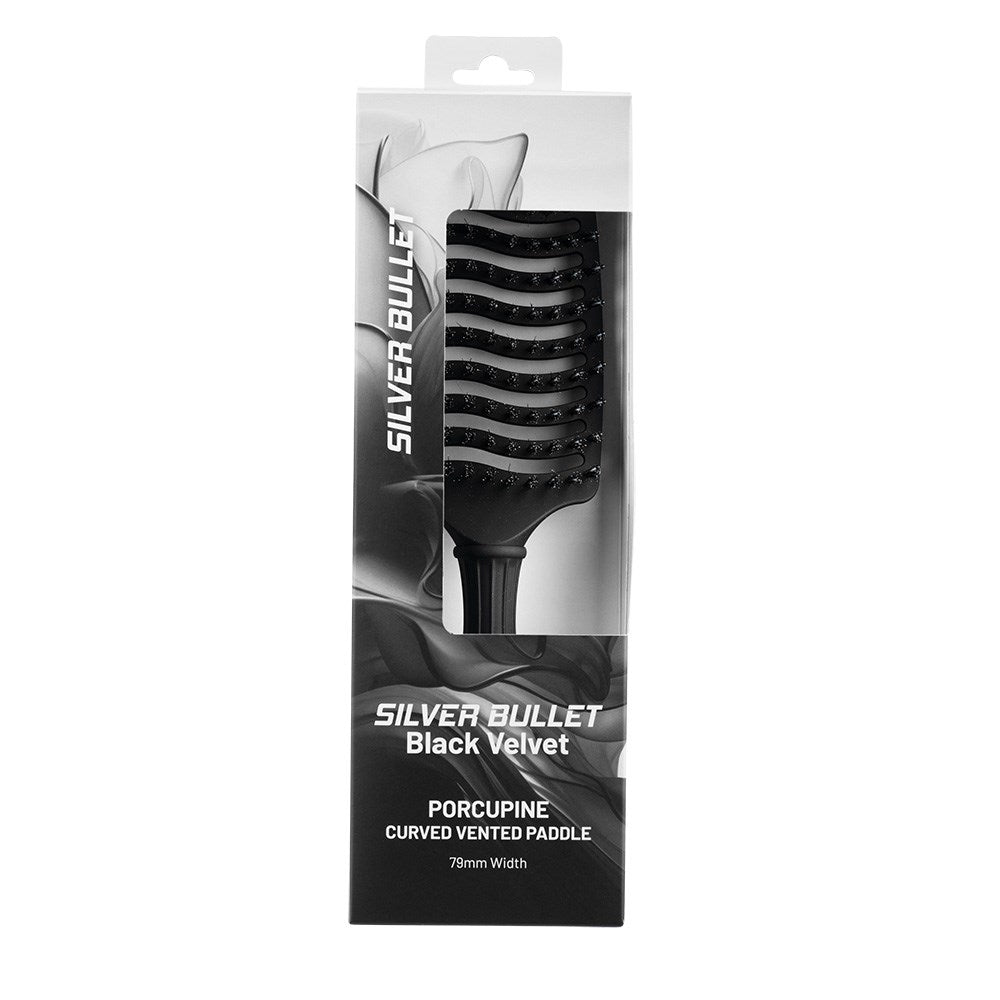 Silver Bullet Black Velvet Porcupine Curved Vented Paddle Brush 111220