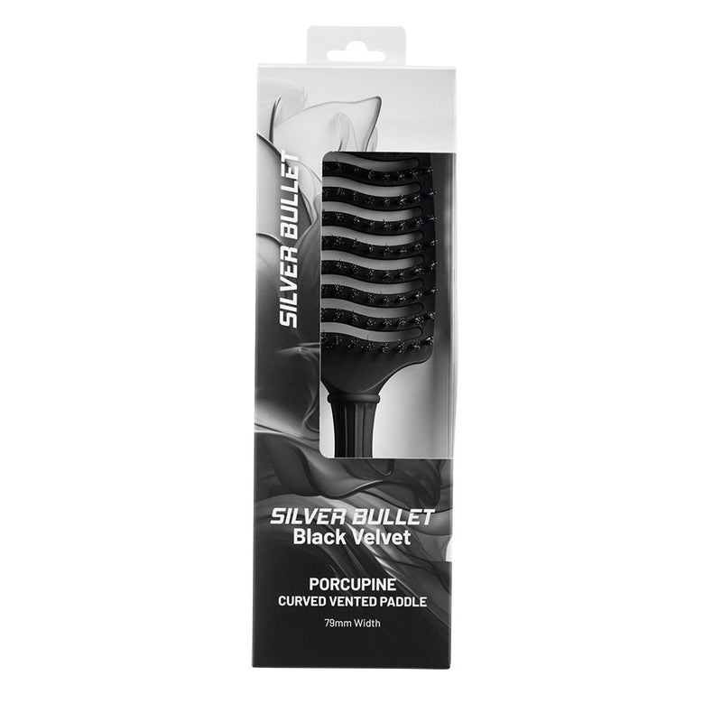 Silver Bullet Black Velvet Porcupine Curved Vented Paddle Brush 111220