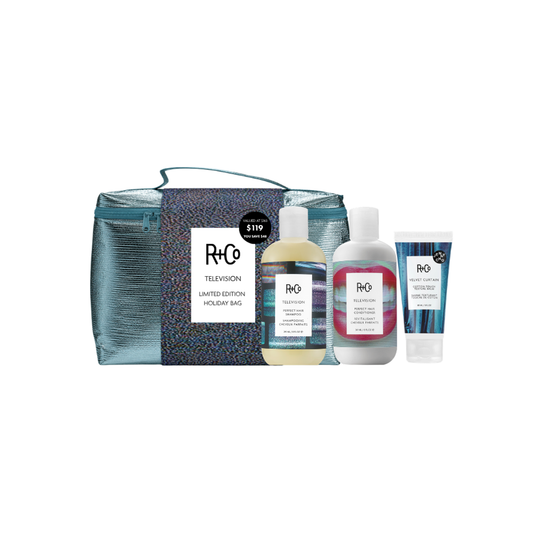 R+Co Television Limited Edition Holiday Bag ( TELEVISION Perfect Hair Shampoo & Conditioner & VELVET CURTAIN Cotton Touch Texture Balm)