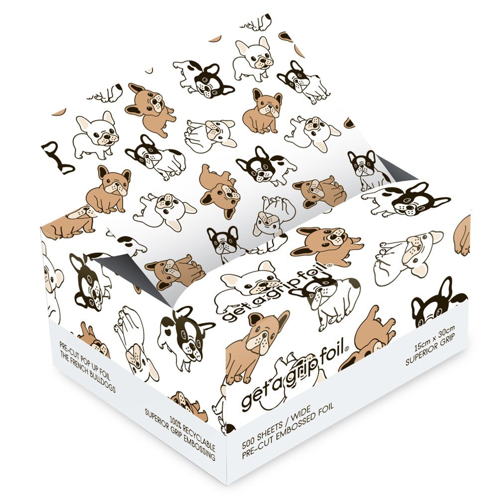 Get a Grip Foil - Pre-Cut Pop Up Foil 15x30cm 500 Embossed Sheets - The French Bulldogs GG11