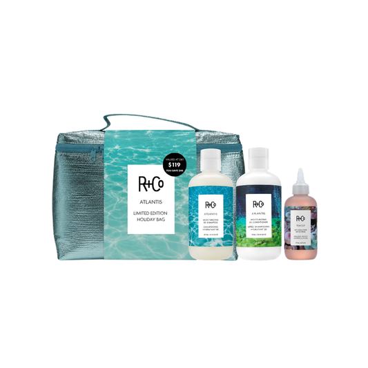 R+Co Atlantis Limited Edition Holiday Bag (ATLANTIS Moisturising B5 Shampoo & Conditioner & TEACUP Anti-Pollution Detox)