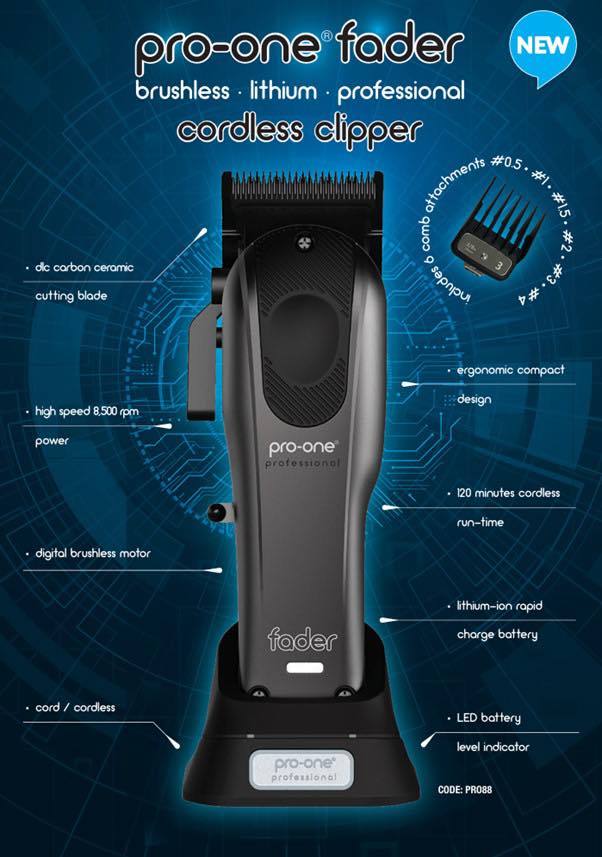 Pro-One Fader Brushless Lithium Professional Cord/Cordless Clipper PRO088