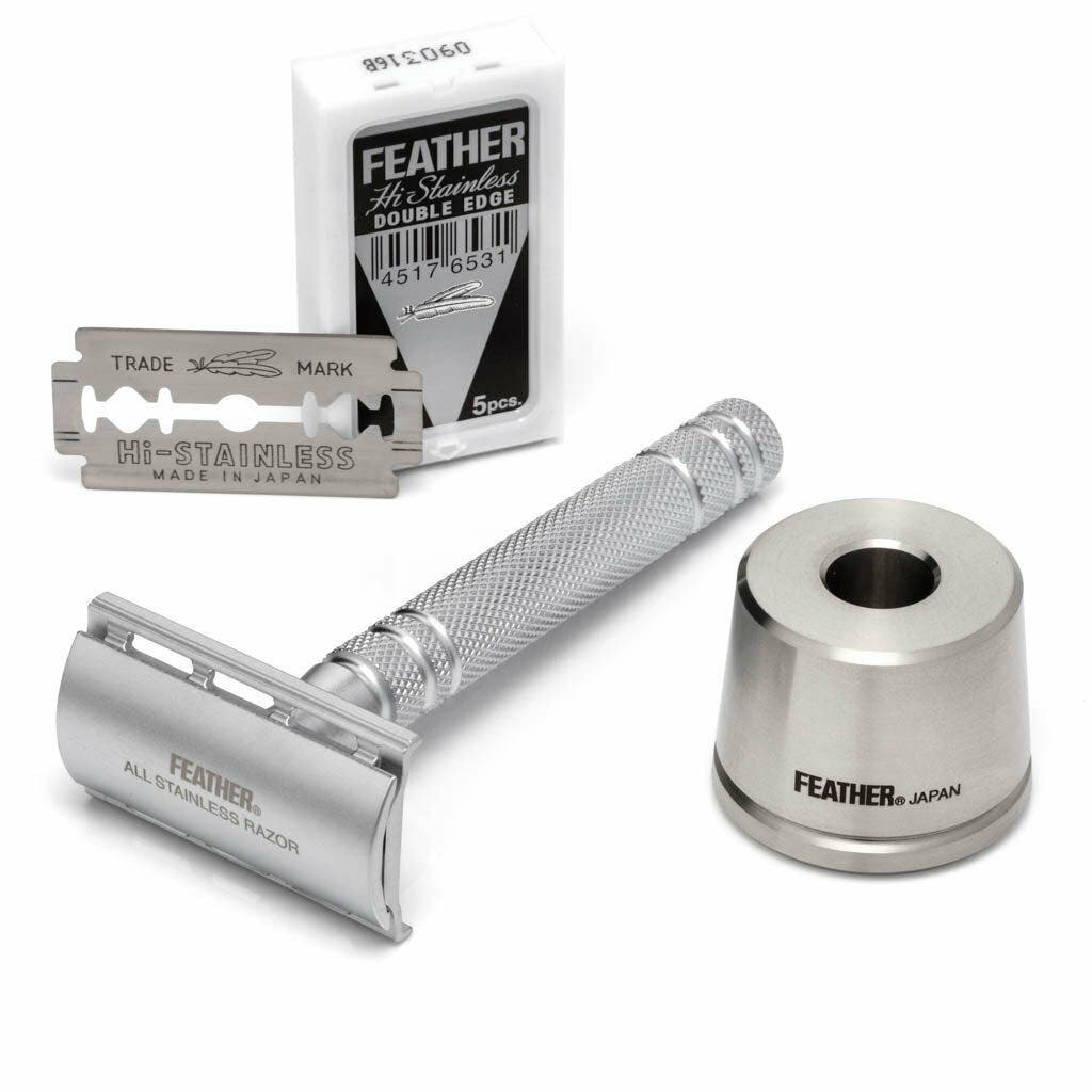 Feather AS-D2S Stainless Steel Safety Razor & Stand - Made in Japan
