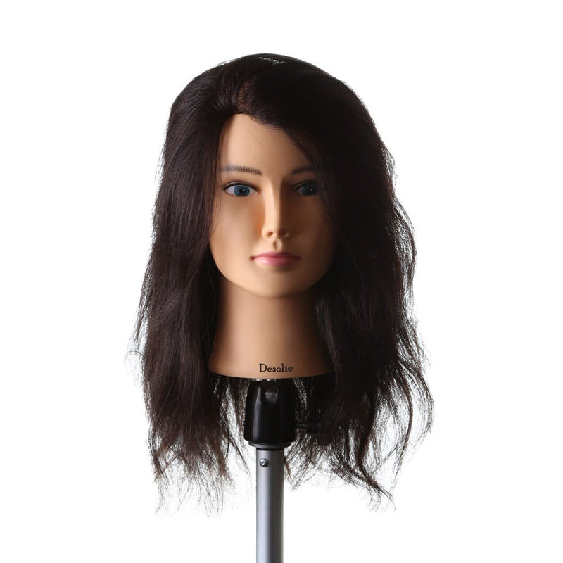 DESOLIE Mannequin Head 100% Human Hair Dark Brown 16" / 40cm