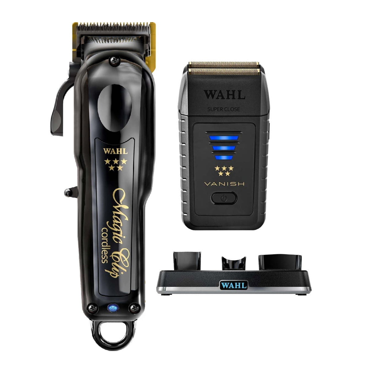 Wahl Upgraded Motor Black Magic Clip Hair Clipper + Vanish Shaver + Power Station 3 Direct Charging Ports
